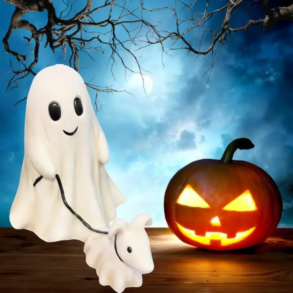 Ghost Walking Ghost Walking Dog Statue Halloween Ghost Decor Ghost Dog Spooky Ghost Dog Halloween Figurine Indoor Outdoor