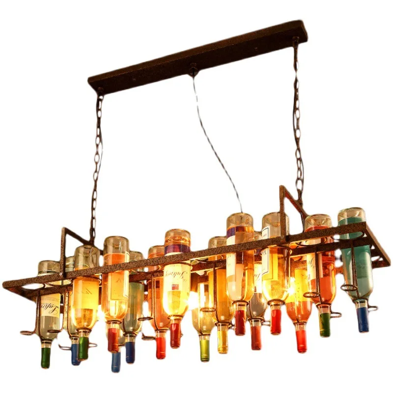 

Industrial wind chandelier, retro restaurant creative personality wine bottle decorative art glass lamp