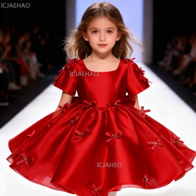

Красное платье для девочек, детская одежда на Ид, модный наряд для выступлений, праздничный костюм для торжеств, платье принцессы, детский наряд для ведущей