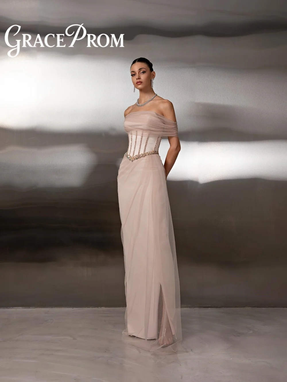 GraceProm robe de soirée sans bretelles 2026 élégante robe de tapis en Tulle Chic une ligne longueur de plancher robe de soirée