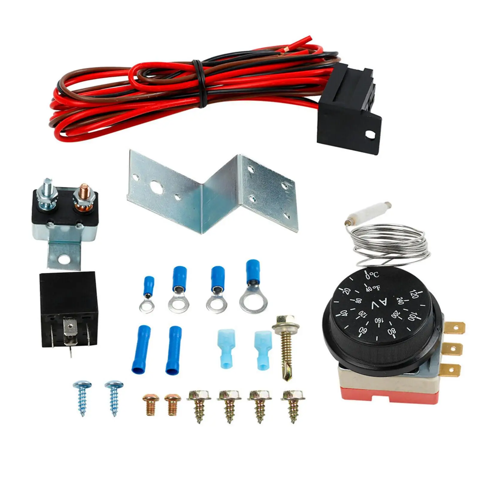 Adjustable Radiator Fan Thermostat Control Relay Wire Harness Kit Replaces