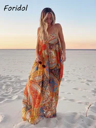 Paisley Print Bohemian Wide Leg Long Pants Jumpsuit Women Summer New Overalls Spaghetti Strap Loose Casual Boho Jumpsuit Tassel