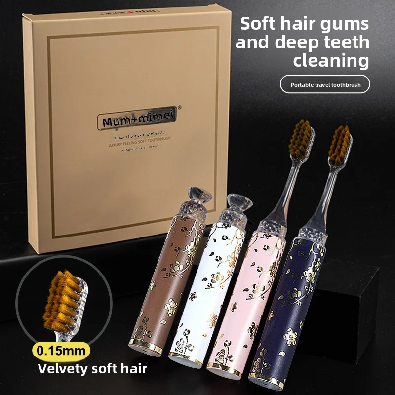 

Light luxury portable lipstick-tube manual toothbrush, family and travel gift set, soft-bristled oral cleaning brush.