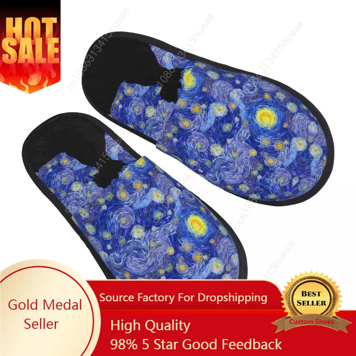 

Scottish Terrier Van Gogh House Slippers Women Cozy Memory Foam Scottie Aesthetic Art Dog Slip On Bedroom Slipper Shoes