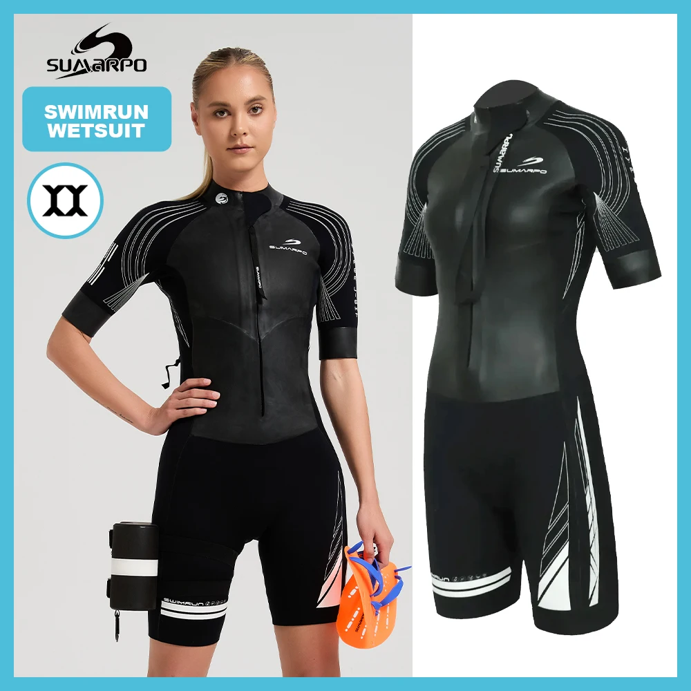 

Wetsuit for Swimrun Open Water Swimming, 2mm Yamamoto Neoprene, Short Sleeves, Buoyancy Speed