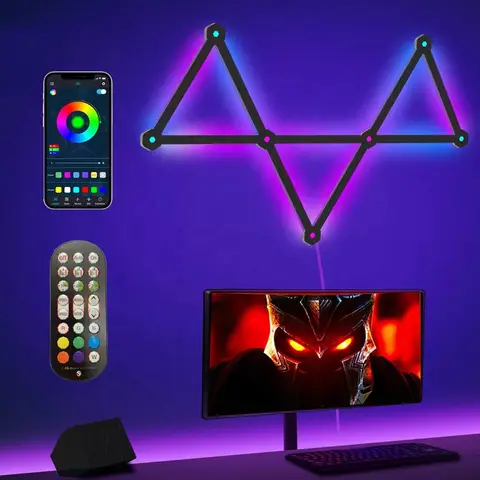 글라이드 RGBIC 스마트 벽 조명, 게임용 분위기 조명, 음악 동기화, Alexa 및 Google 어시스턴트 연동, 게임룸용
