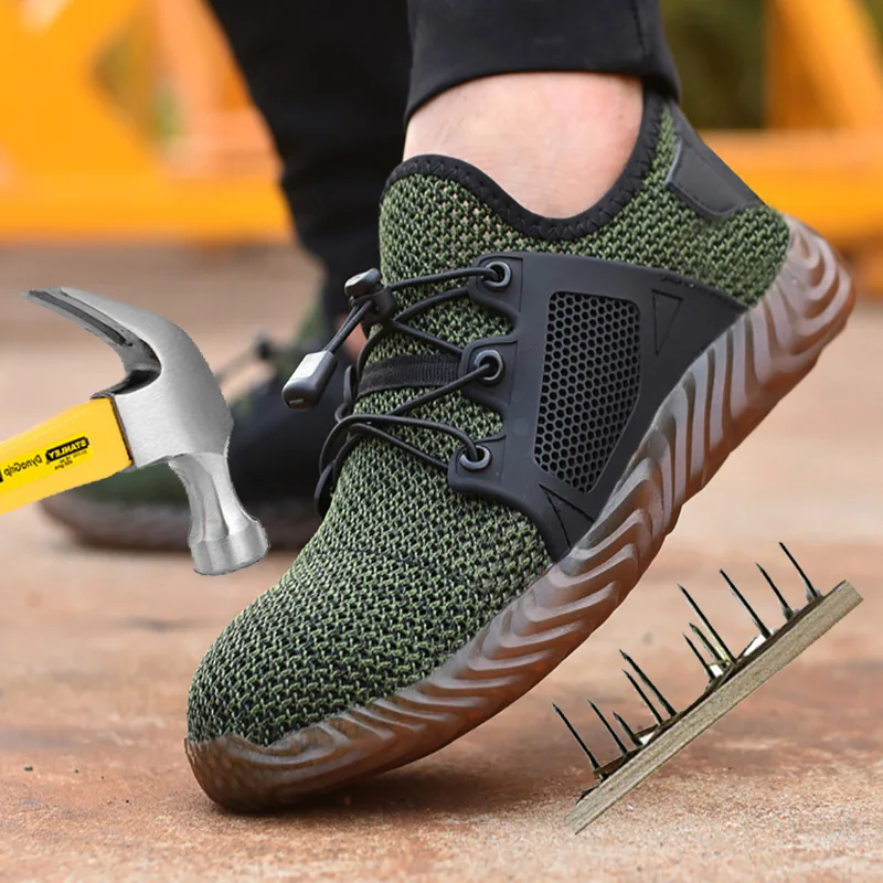 Men Work Shoes Summer Breathable Safety Shoes Lightweight Protective Sneakers Safety Steel Toe Shoes Men Puncture-Proof Boots