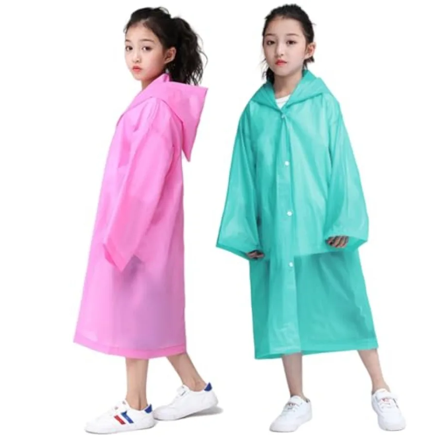 Raincoat Rain Poncho for,2-5 Pack Reusable EVA Rain Coats for 6-14 Boys Girls, Rain Jackets Gear with Hood