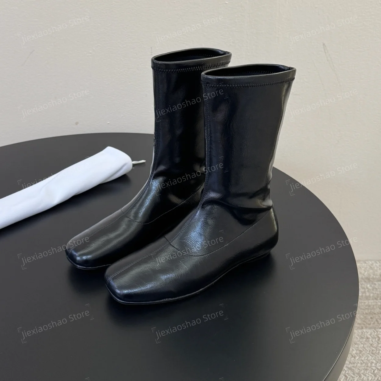 2026 Newest Collection Autumn Genuine Leather Square-Toe Flat Heel Ankle Boots Woman Chelsea Boots Short Boots Sapato Feminino