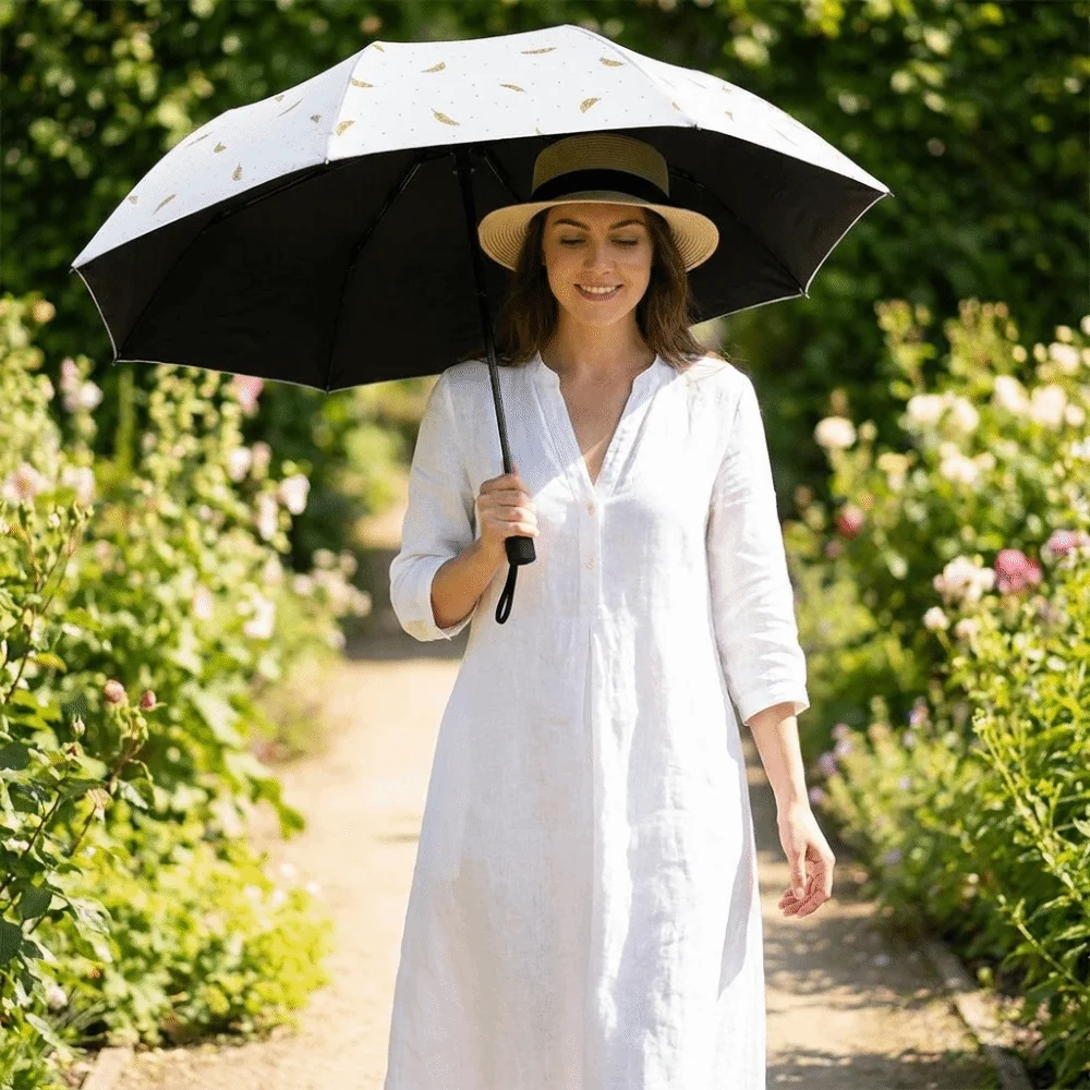 Portable Folding Dual Use Umbrella Manual Windproof Rain Umbrella Lightweight Black Coated Hand Operated Parasol Outdoor