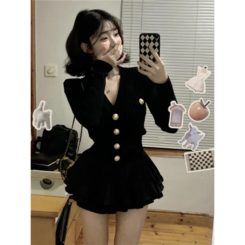 

Bla Knitted ort Cardigan Women's Spring Korean Sle Slim Fit Long Sve V-Ne Faion Outerwear Top