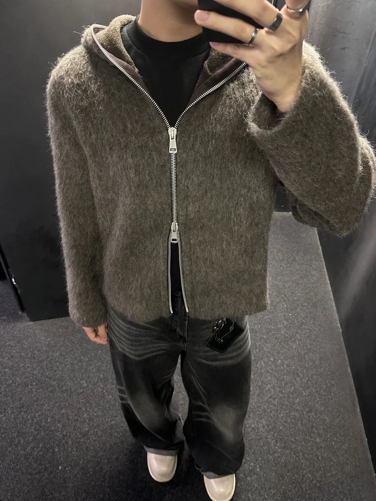 

Ey Молния Шерстяная смесь Повседневный свободный вязаный кардиган с капюшоном Молодежное пальто Vitali Sle Long Sve Winter Faion Trend