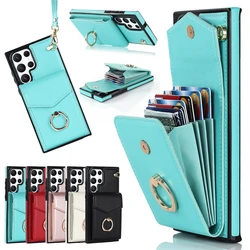 Luxury Wallet Leather Case For Samsung Galaxy S26 S25 S24 S23 Ultra S22 S21 S20 FE Plus Lanyard Card Slots Anti-Fall Phone Cover
