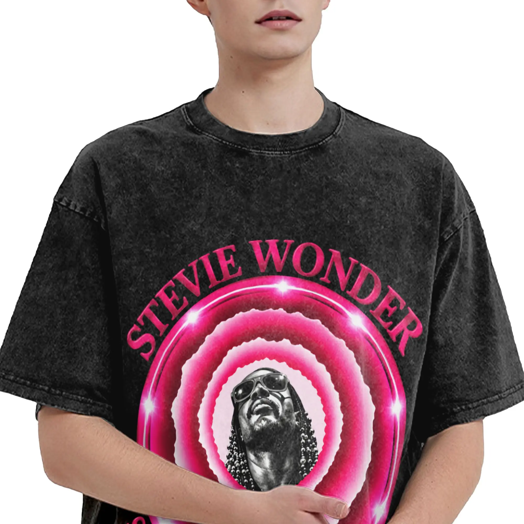 Harajuku Washed Shirt Stevie Wonder Songs in The Key of Life 50th Anniversary Tour Cool T Shirt Oversize  Streetwear