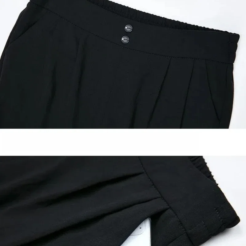 Spring Autumn Loose Casual Women\'s Clothing Elastic High Waisted Button Pockets Straight Trousers Commuter Fashion Pants