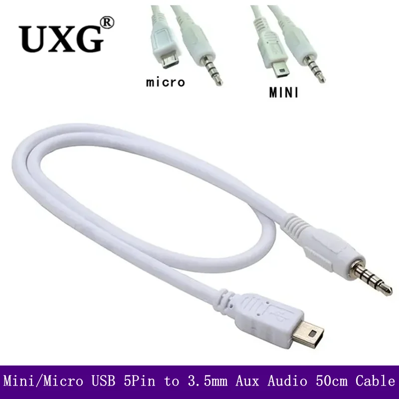 50cm Mini USB - 3.5mm Aux kabel Audio 5Pin Mini USB męski do 3.5mm Aux męska wtyczka przewód Audio