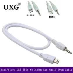 50cm Mini USB - 3.5mm Aux kabel Audio 5Pin Mini USB męski do 3.5mm Aux męska wtyczka przewód Audio