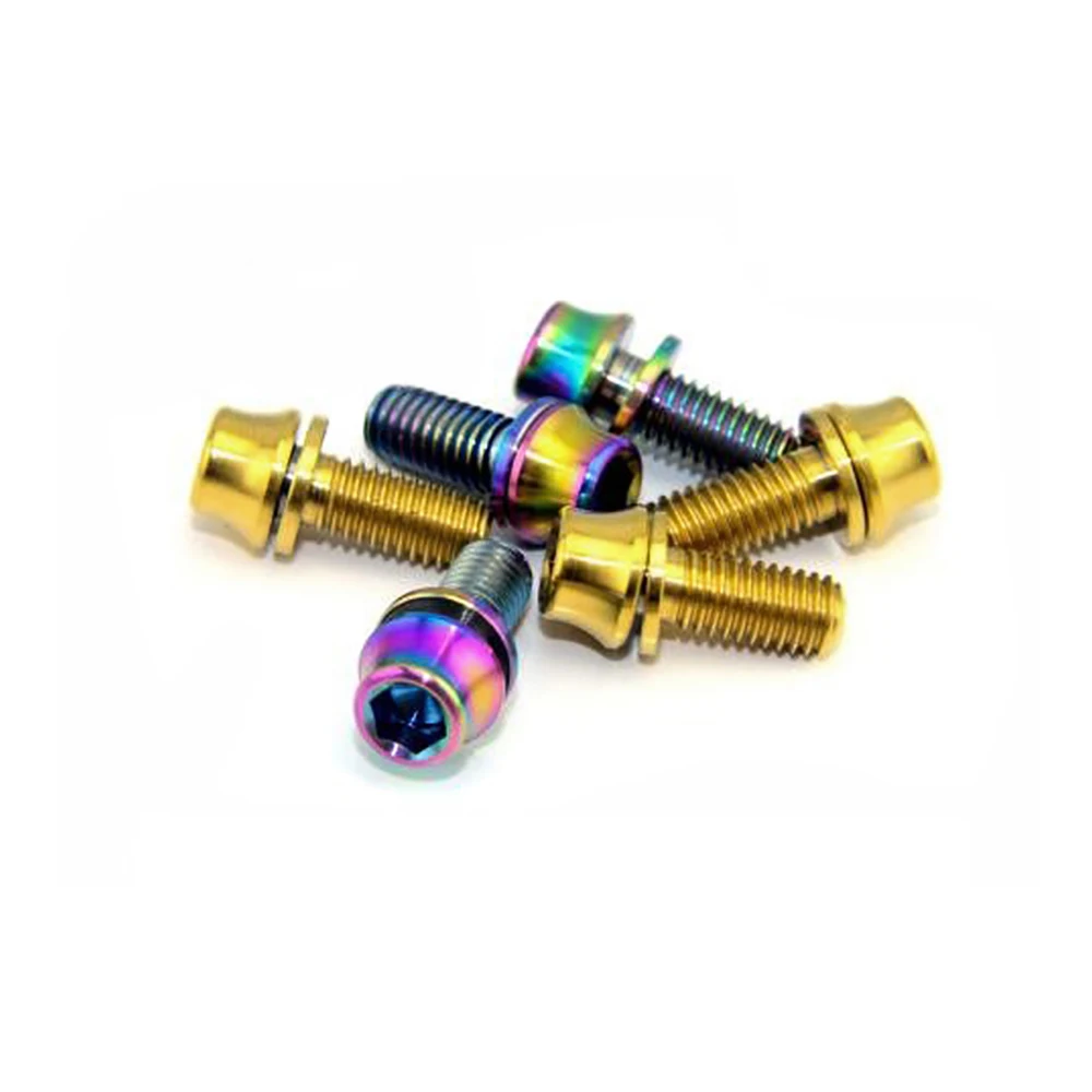 1pcs Titanium Alloy Cone Head Bolts M5x12mm Conical Head Srews With Washer Bicycle Srews For Bike Stems