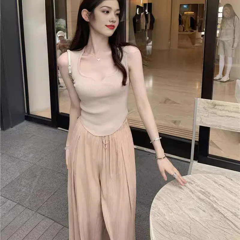 

7182 Summer New 14-Needle Ice Silk Stretch Cool Breathable Square Neck Concealing Side Breast Irregular Sleeveless Camisole
