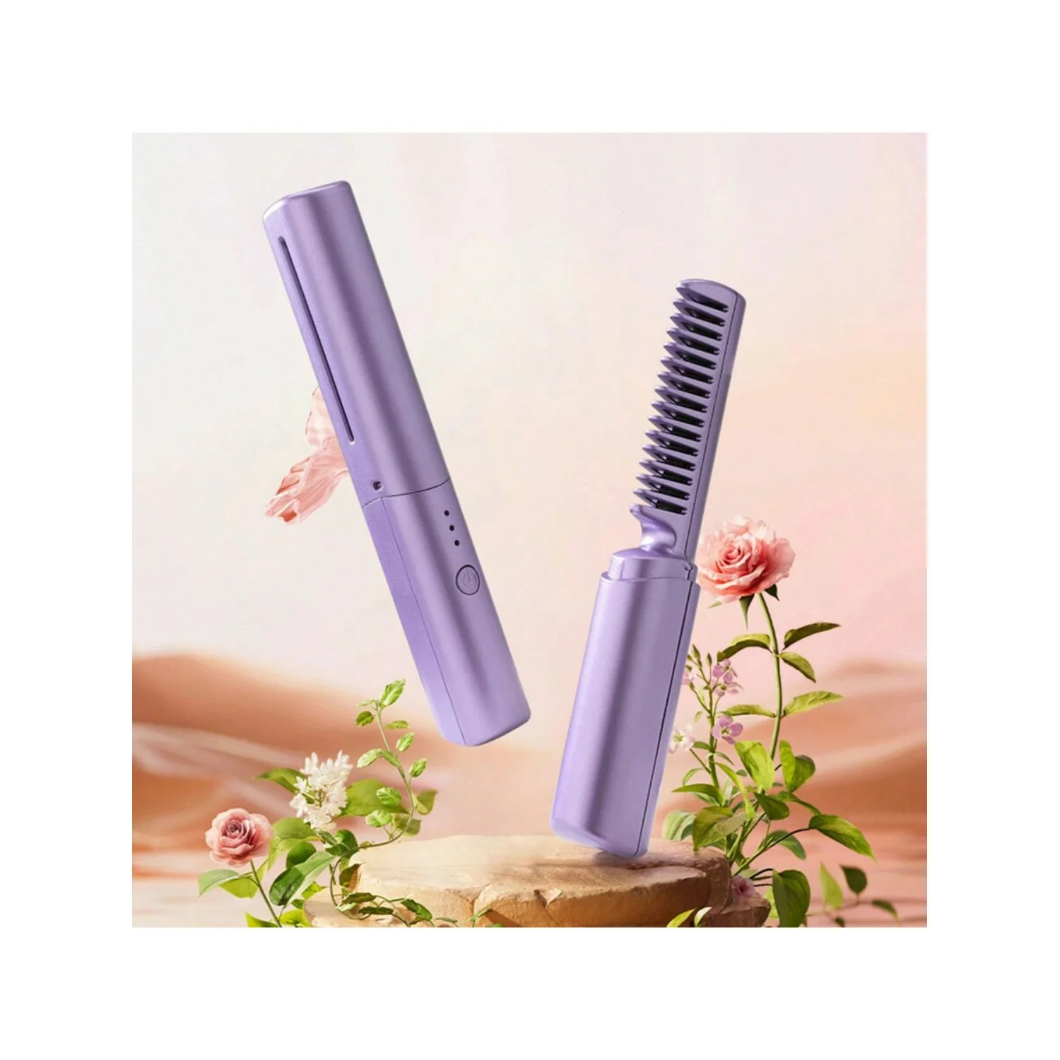 Pettine raddrizzatore wireless 2 in 1 da 1 pezzo, spazzola riscaldata portatile regolabile a 3 livelli, ricarica USB, mini piastra per ottenere S