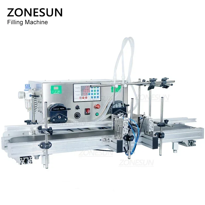 ZONESUN ZS-DTPP-2 자동 액체 충전 기계 2 헤드 연동 펌프 병 필러 향수 에센셜 오일 우유 포장