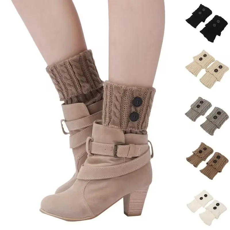 

Теплые накладки на щиколотки из шерсти с косичным плетением и пуговицами, термо-чехлы для ног для зимних ботинок, защита от холода и многослойность
