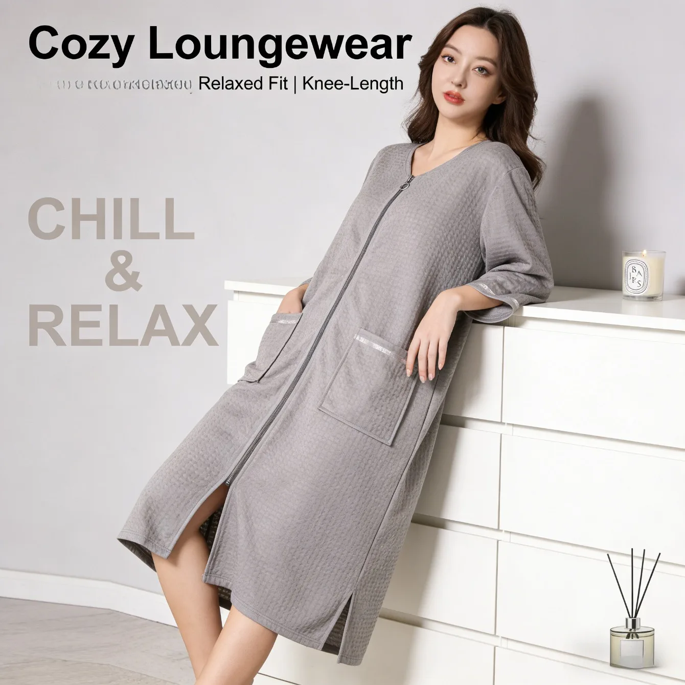 

Unisex Zip - Up Nightgown Thin and Breathable Material Home Pajamas Fashionable and Comfortable