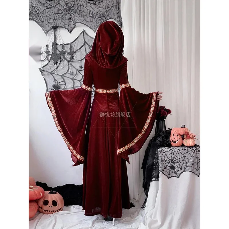 هالوين الكبار الرجعية القرون الوسطى المحكمة مقنعين الملكة تأثيري فستان الساحرة مصاص دماء فستان طويل زي زي