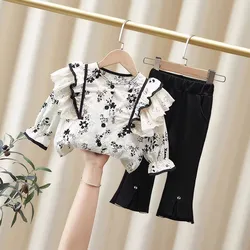 Spring Girls' Clothing Sets Autumn Children's Clothing Fashion Lace Lace Shirt+Bellbottom Pants Set for Baby Girls Kids Clothes