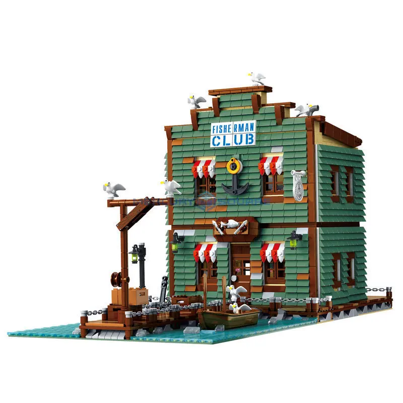 Fisherman Club Old Fishing House Series Model Building Blocks MOC 30107 Seaside View Bricks Set Gifts Educational Toys for Kids