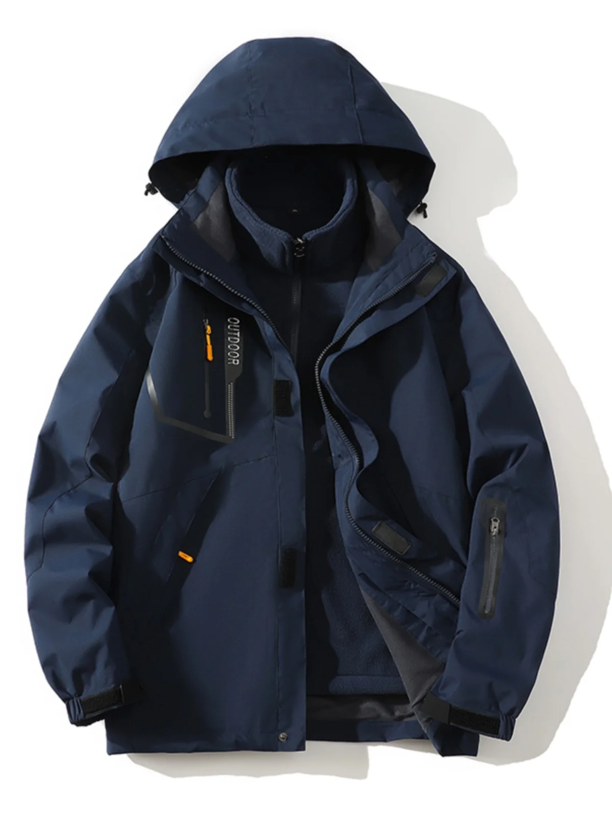 

Men's Tee-in-One Detachable Fce Lined Jaet Waterproof Windproof Hiking Clothing Cold Resistant Cotton Coat Outerwear