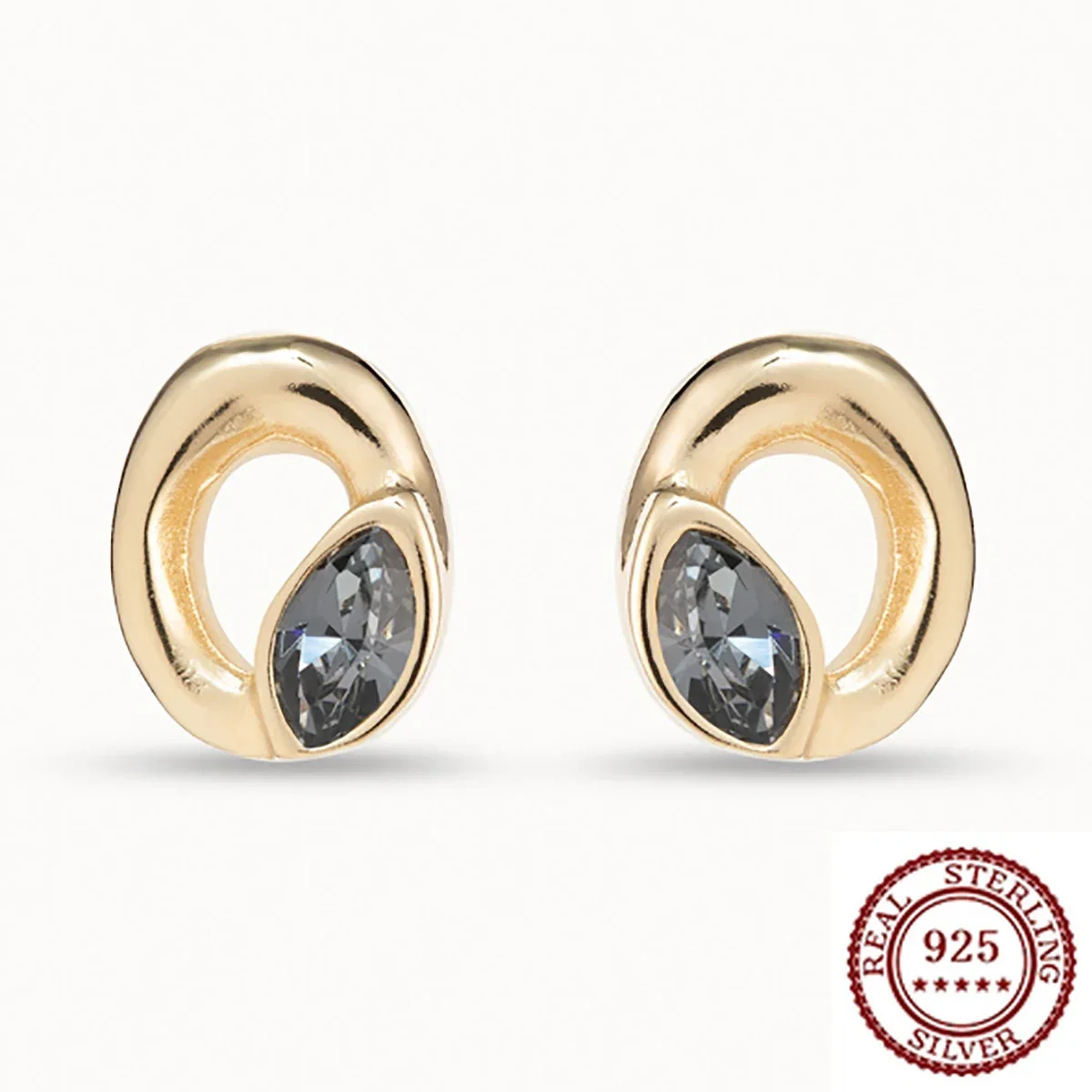 

S925de50 Crystal Oval Earrings for Women, Light Grey Jewelry, Golden Fashion, Romantic Festival Gift, Original, New Prod