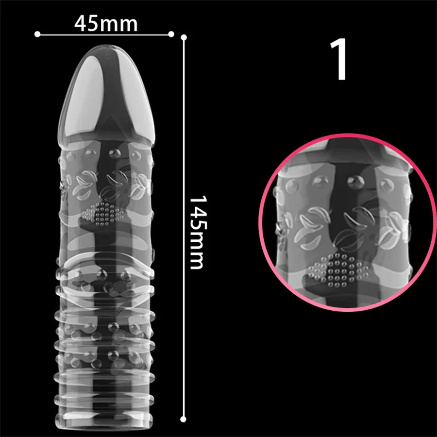 9 Types Transparent Crystal Reusable Condom Clit Massager Delay Ejaculation Male Extension Enlargement Penis Sleeve Sex Toys