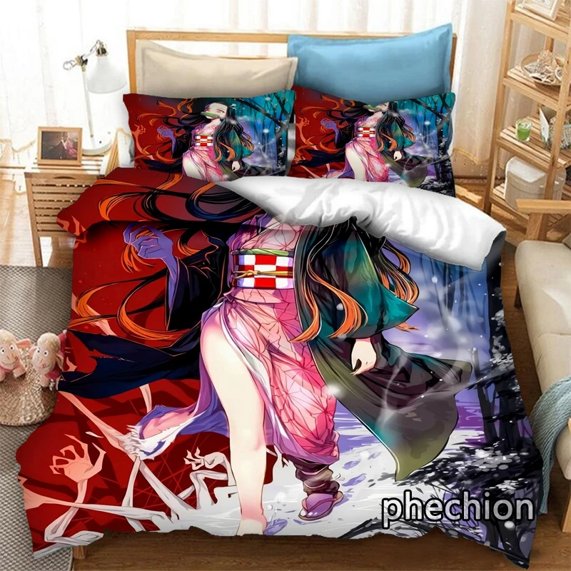 phechion Kamado Nezuko 3D Printed Bedding Set Duvet Covers Pillowcases One Piece Comforter Bedding Sets Bedclothes Bed K302