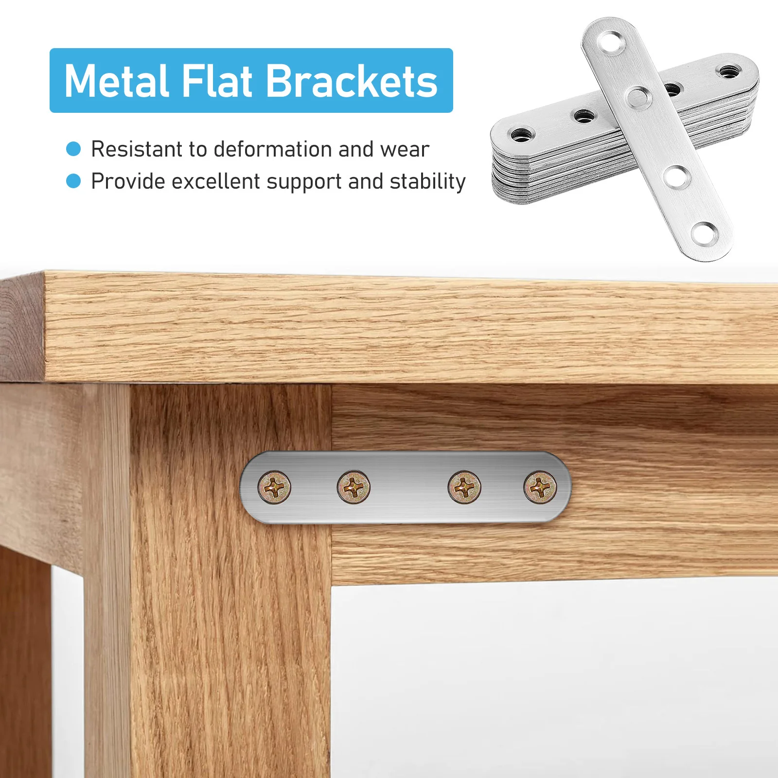 

14 pcs Stainless Steel Corner Brackets Straight Flat Braces For Wood Furniture Mending Plates Metal Connectors Hardware