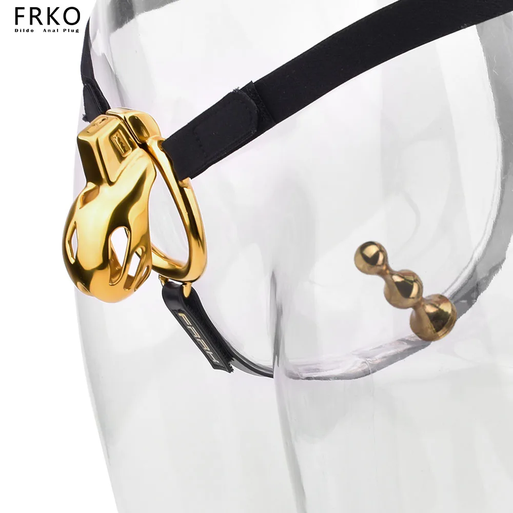 قفص العفة الذهبي بيثون من FRKO مع المكونات الشرجية حزام العفة عبودية جندزوجون ألعاب بديلة للتدريب المضاد للهروب للرجال Femboys 18+
