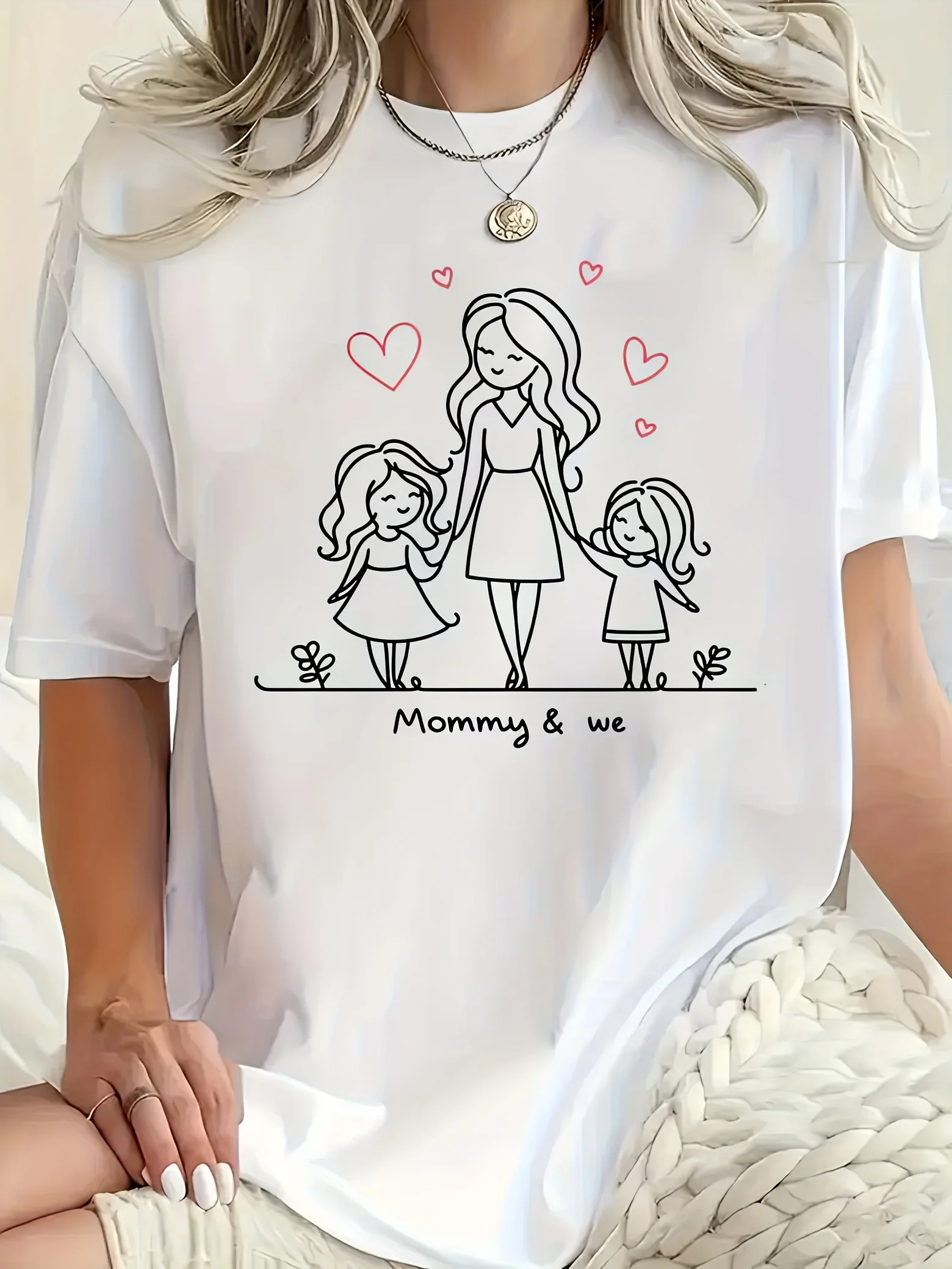 Mommy&We Love Pattern Printed Women's Top T-shirt Round Neck Short Sleeve Casual Womens Summer Tshirt Clothing