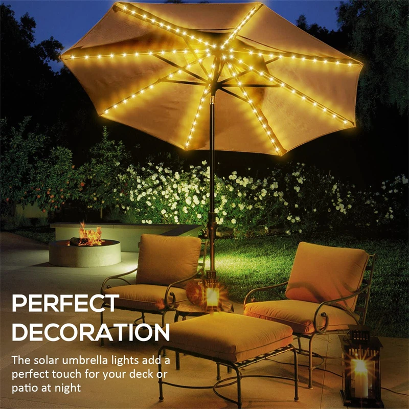 LED String Lights Patio Umbrella Lights 8 Lighting Mode with Remote Control Lights Solar Operated Outdoor for Patio Camping Tent