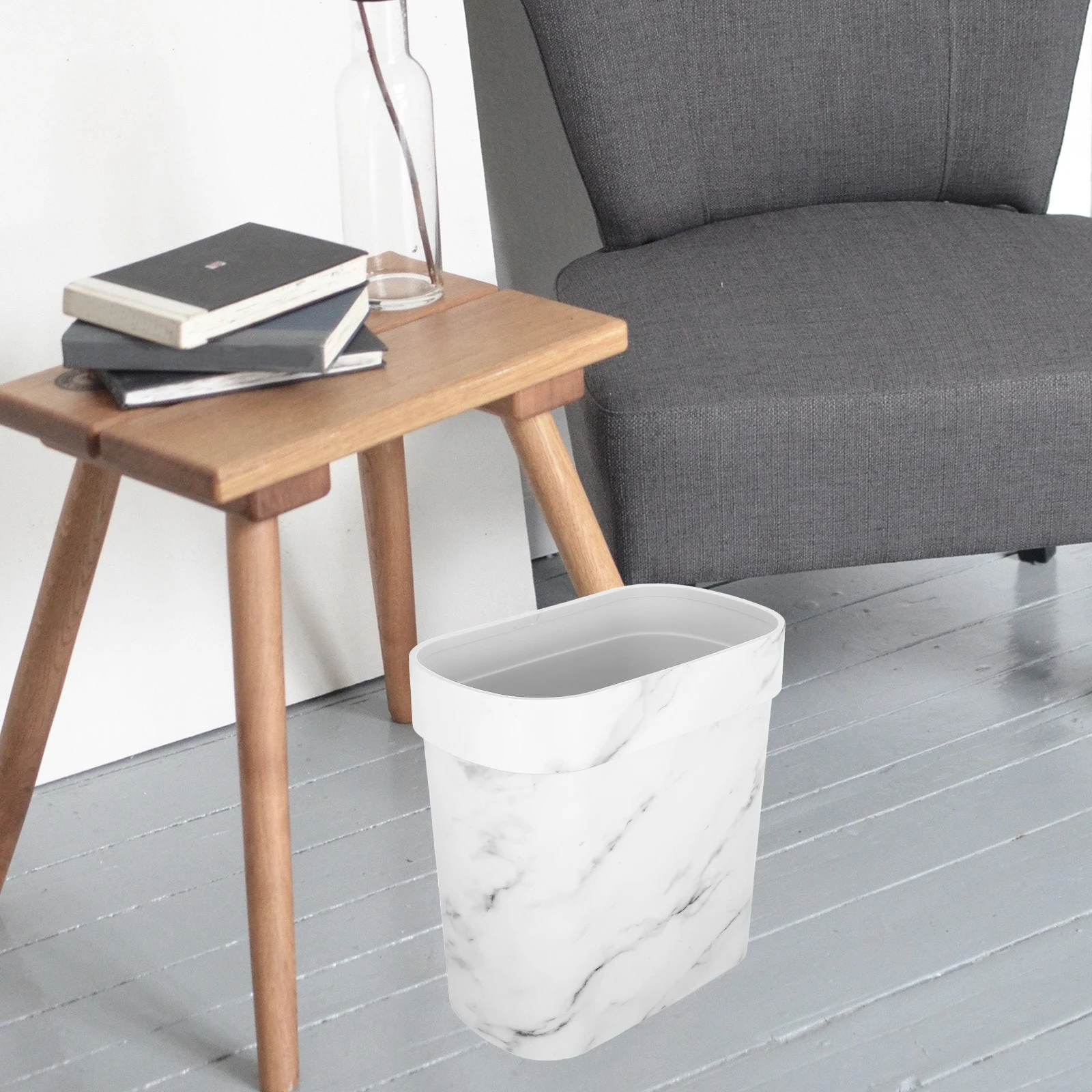 

Мусорное ведро овальной формы с мраморным узором, узкое, пластиковое, с открытым верхом, для ванной, кухни, спальни, с кольцом-фиксатором