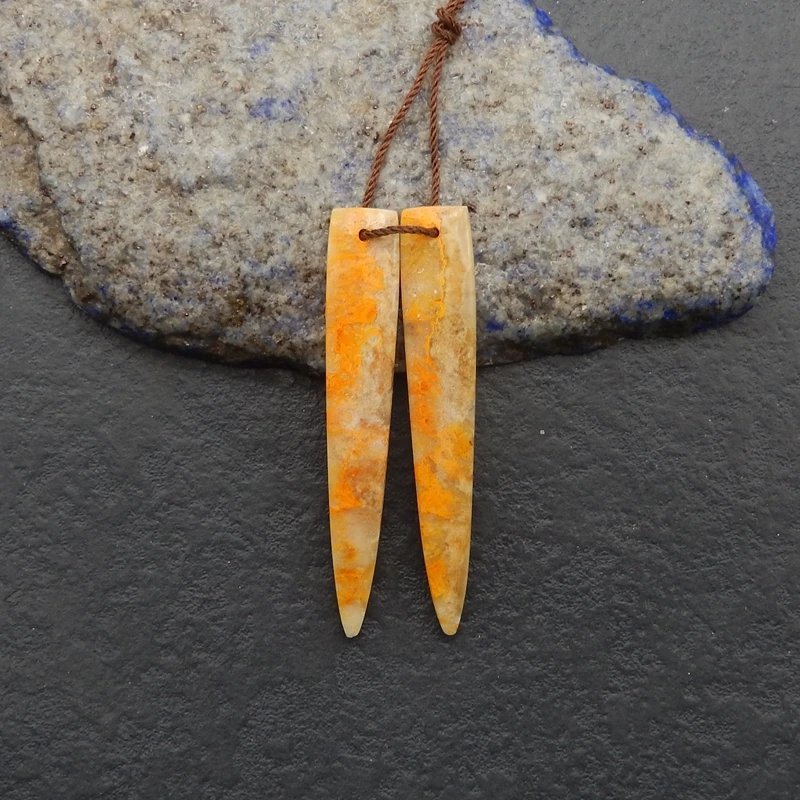 

Natural Bumble Bee Stone Long Earrings Semiprecious Jewelry Beads for Women Fine Accessory 49x8x4mm 4.7g