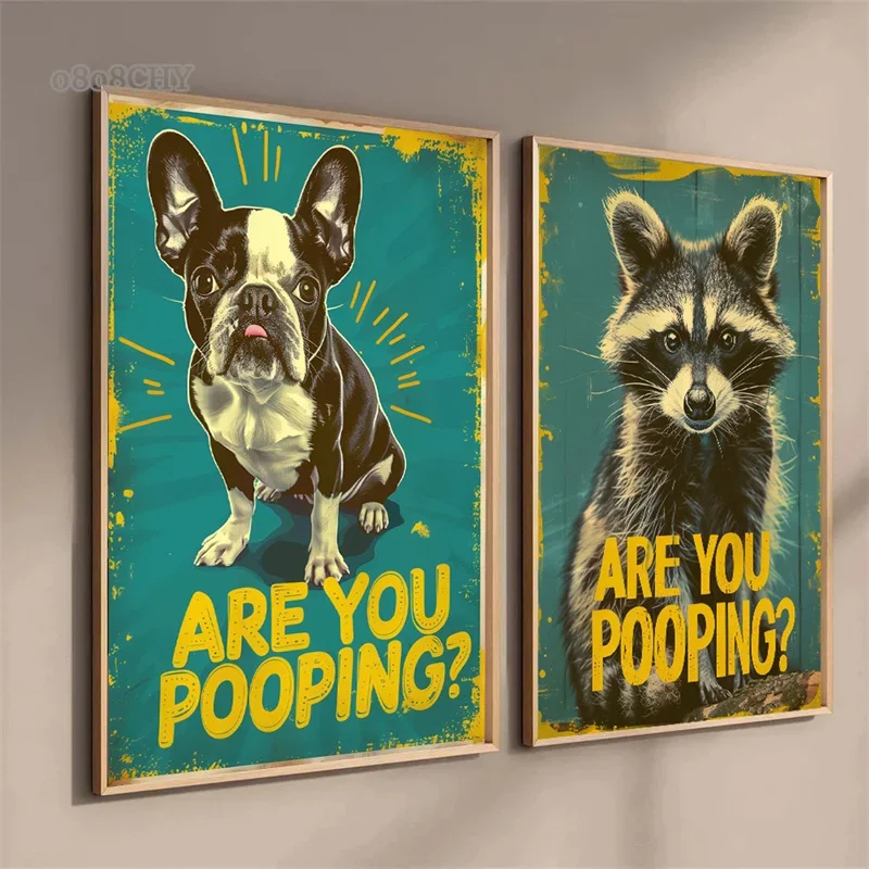 Toilet Poster Hand of God Funny Dog Raccoon Are You Pooping Canvas Print Art Pictures Vintage Portrait Funny Bathroom Wall Art