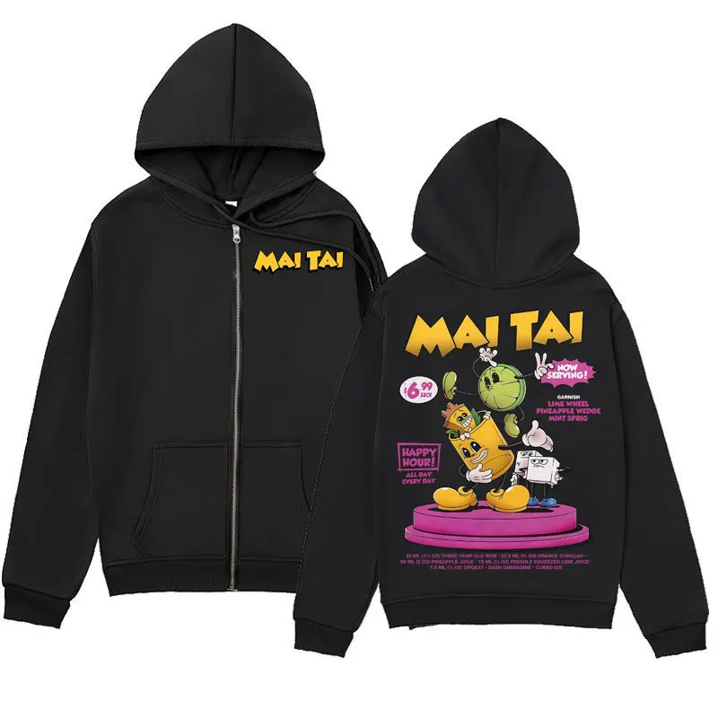 Mai Tai Cocktail Funny Meme Graphic Zipper Hoodie Men Women Clothing Fashion Y2k Zip Up Pullovers Casual Loose Hooded Sweatshirt