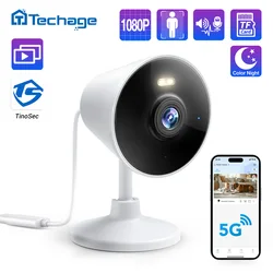 Techage-Mini Câmera de Segurança Wi-Fi Doméstica, 2MP, HD, 1080P, Sem Fio, IP, Áudio Bidirecional, Interior, Detecção Humana, Suporte Alexa
