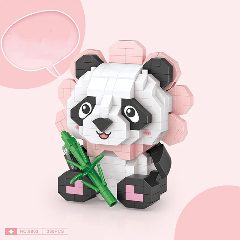 ของเล่นบล็อกตัวต่อรูปหมีแพนด้าขนาดเล็กของเล่นเพื่อการศึกษาของเด็กโมเดลแพนด้าสัตว์เลี้ยงน่ารักแบบทำมือ