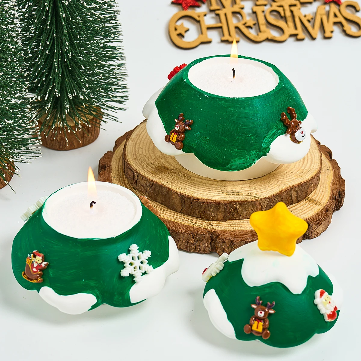 3D Christmas Tree Storage Box Silicone Mold with Lid DIY Xmas Scented Candle Jar Plaster Concrete Resin Mold Craft Gift Ornament