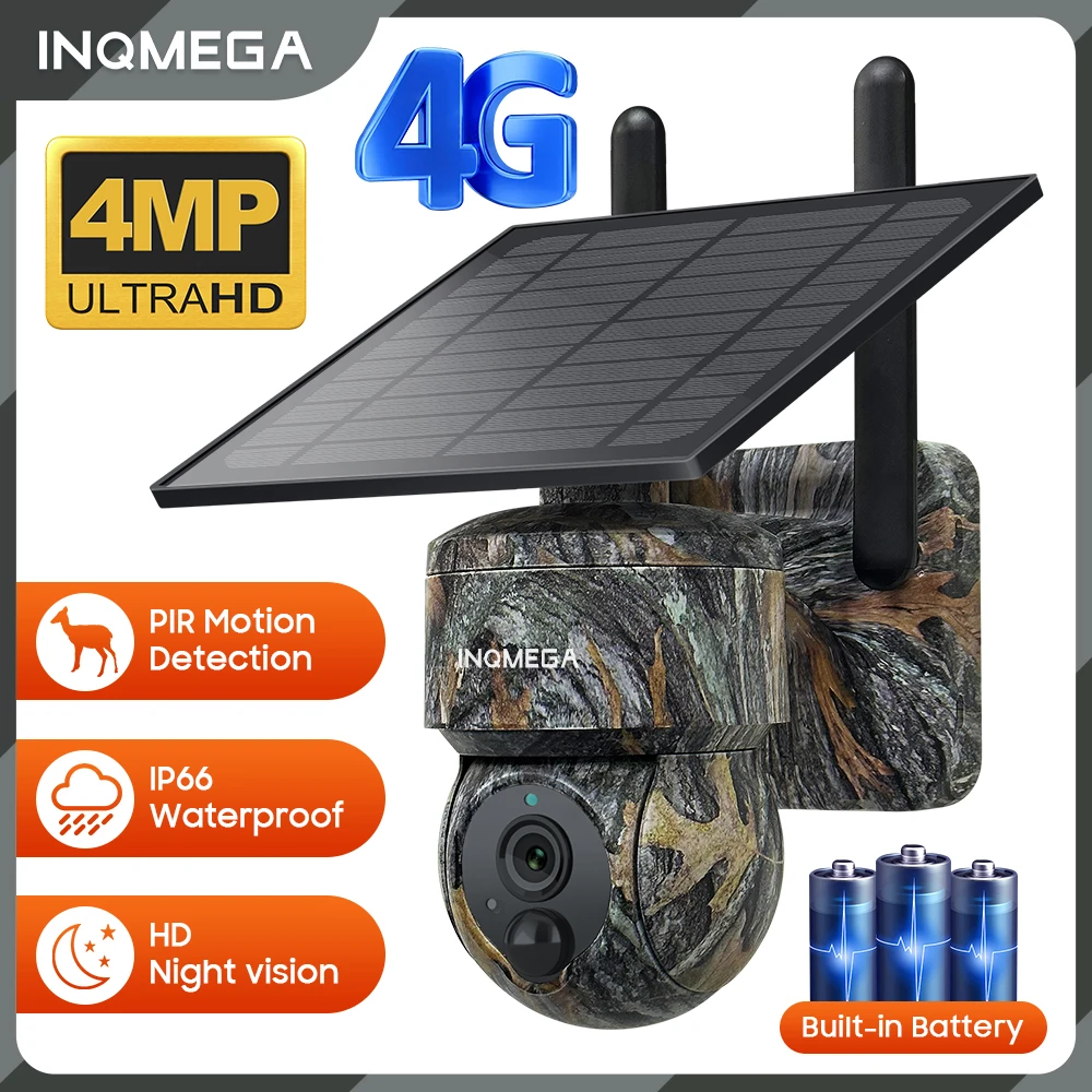 INQMEGA Solar Camera 4G with Solar Panel 5W Outdoor Surveillance Cam PIR Human Dectection with Two Way Audio Cam in Forest