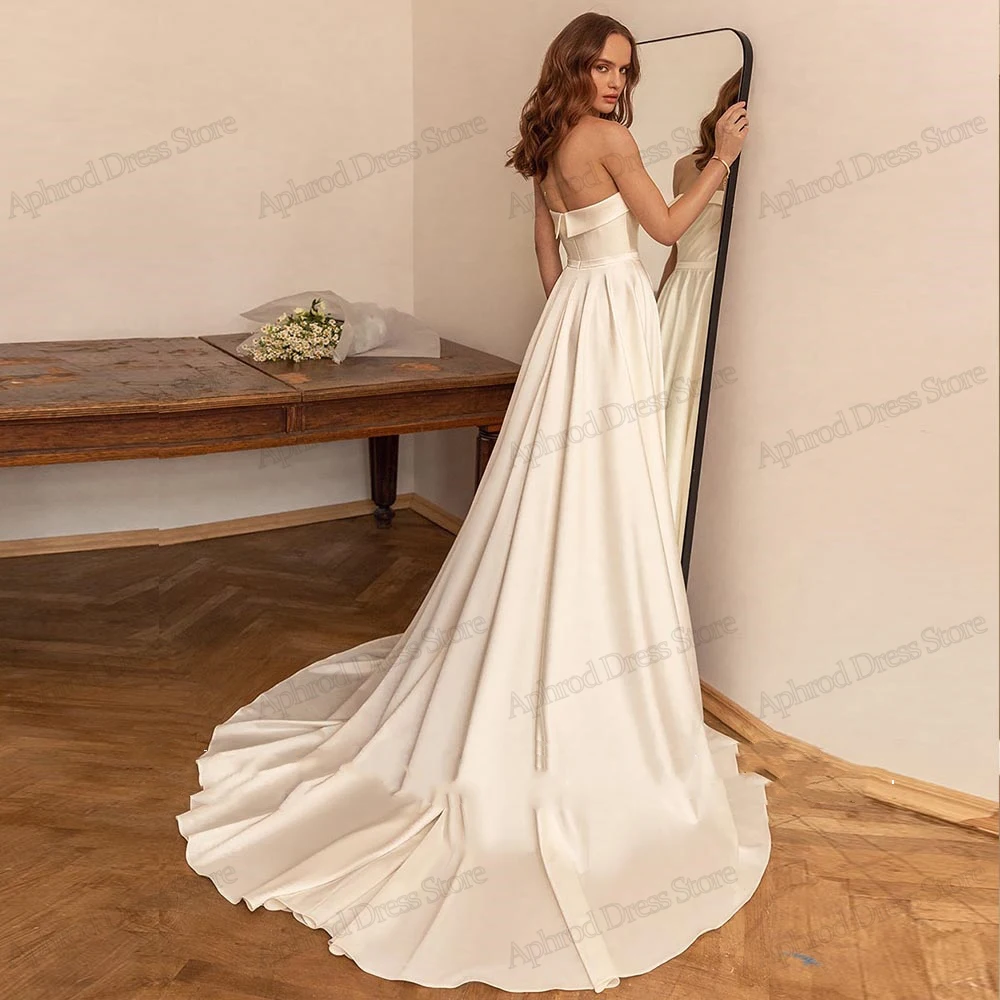 Simple Satin Wedding Dresses A-Line Bridal Gowns Sexy Strapless Backless Robes For Formal Party Elegant Vestidos De Novia 2024