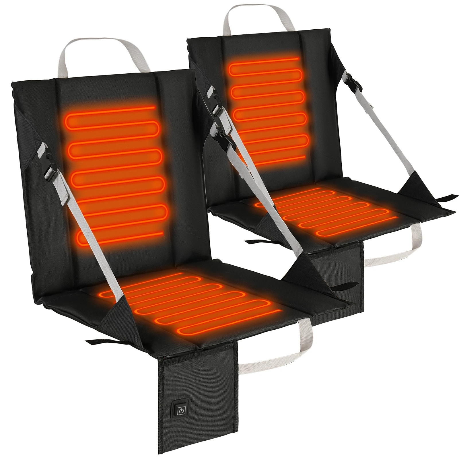 

2 шт. сиденье для стадиона с подогревом для трибун со спинкой и подушкой, 3-ступенчатая подушка с подогревом для кемпинга, рыбалки (БЕЗ Power Bank)