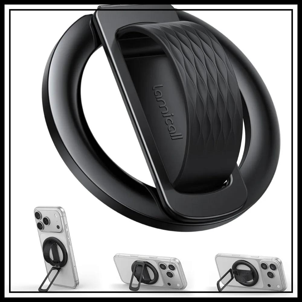 

Magnetic Phone Grip with Silicone Finger Loop & Vertical Zinc Alloy Kickstand, Compatible with MagSafe & iPhone 17/16/15/14/13/12 Series, Android