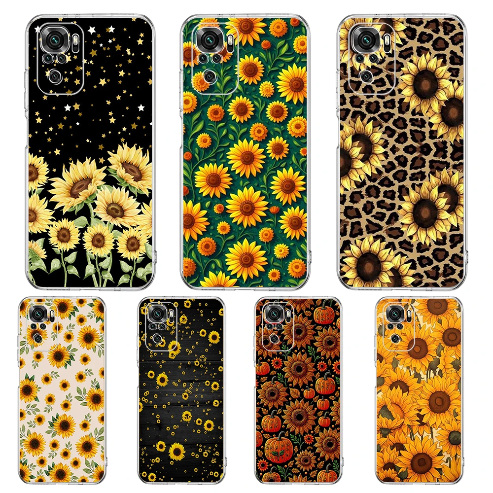 Sunflower Pattern Transparent Phone Case for Redmi 13C 12C 10C Note 13 12 11 11T K40 Gaming Plus Pro 4G 5G Soft Cover Shell Bags